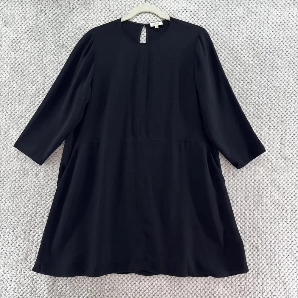 Wilfred Dress Womens M Black Crew Neck 3/4 Sleeve Pockets Lined Key Hole